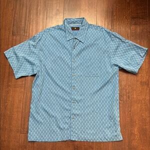 Toscano Silk Blend Blue Casual Button Down Shirt with Golf Pattern, Size XL